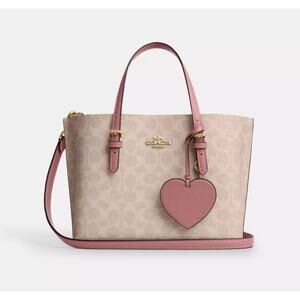 Coach Mollie Tote Bag 25 In Signature Canvas With Heart Charm CDF03